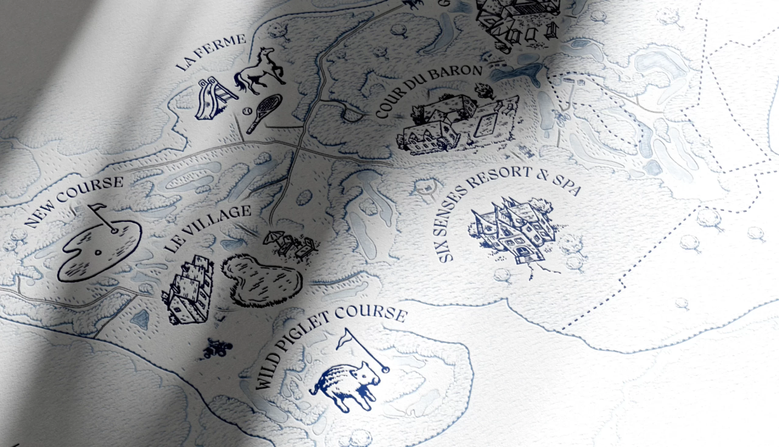 Les Bordes embossed print hand-illustrated map